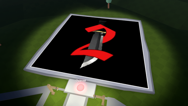 Red sword icon being painted on an outdoor canvas